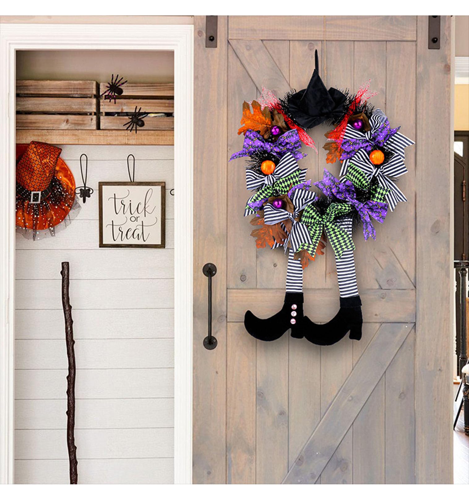 🧙‍♀️Black Witch Wreath - Witch Hat Long-Legged Pumpkin Wreath🎀