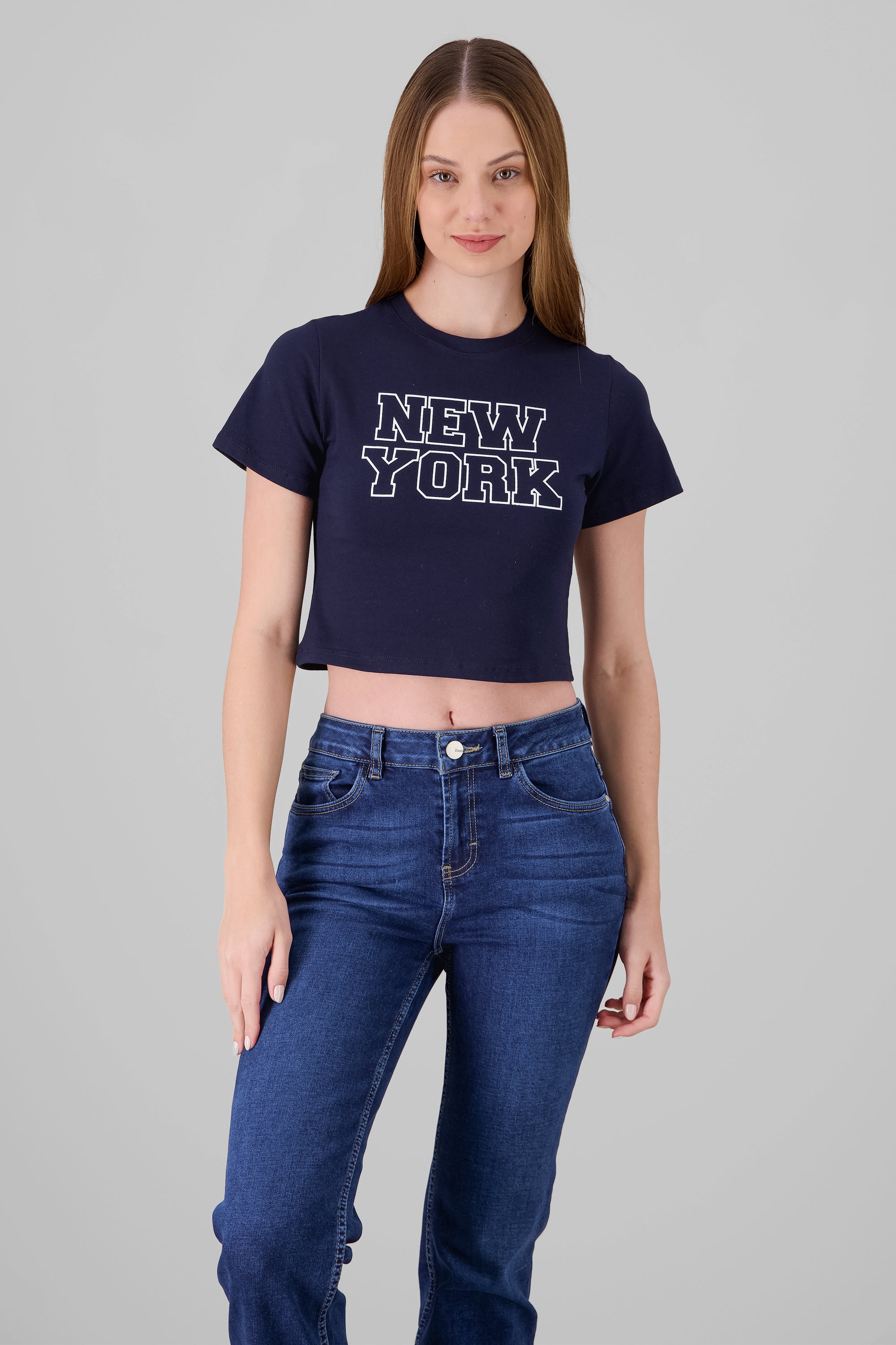 Cropped NY Print T Shirt