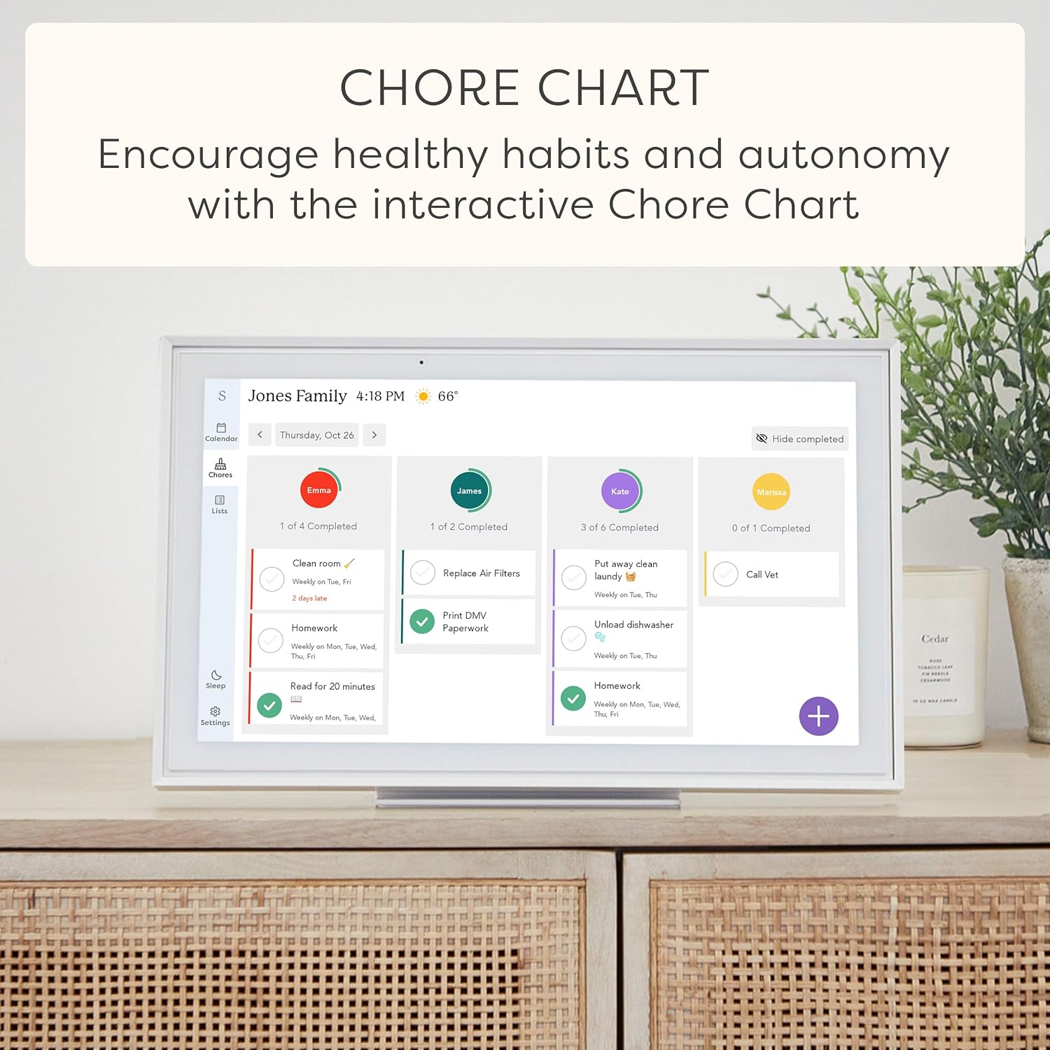 Skylight Calendar 15-inch Smart Touchscreen Digital Calendar Chore Sheet