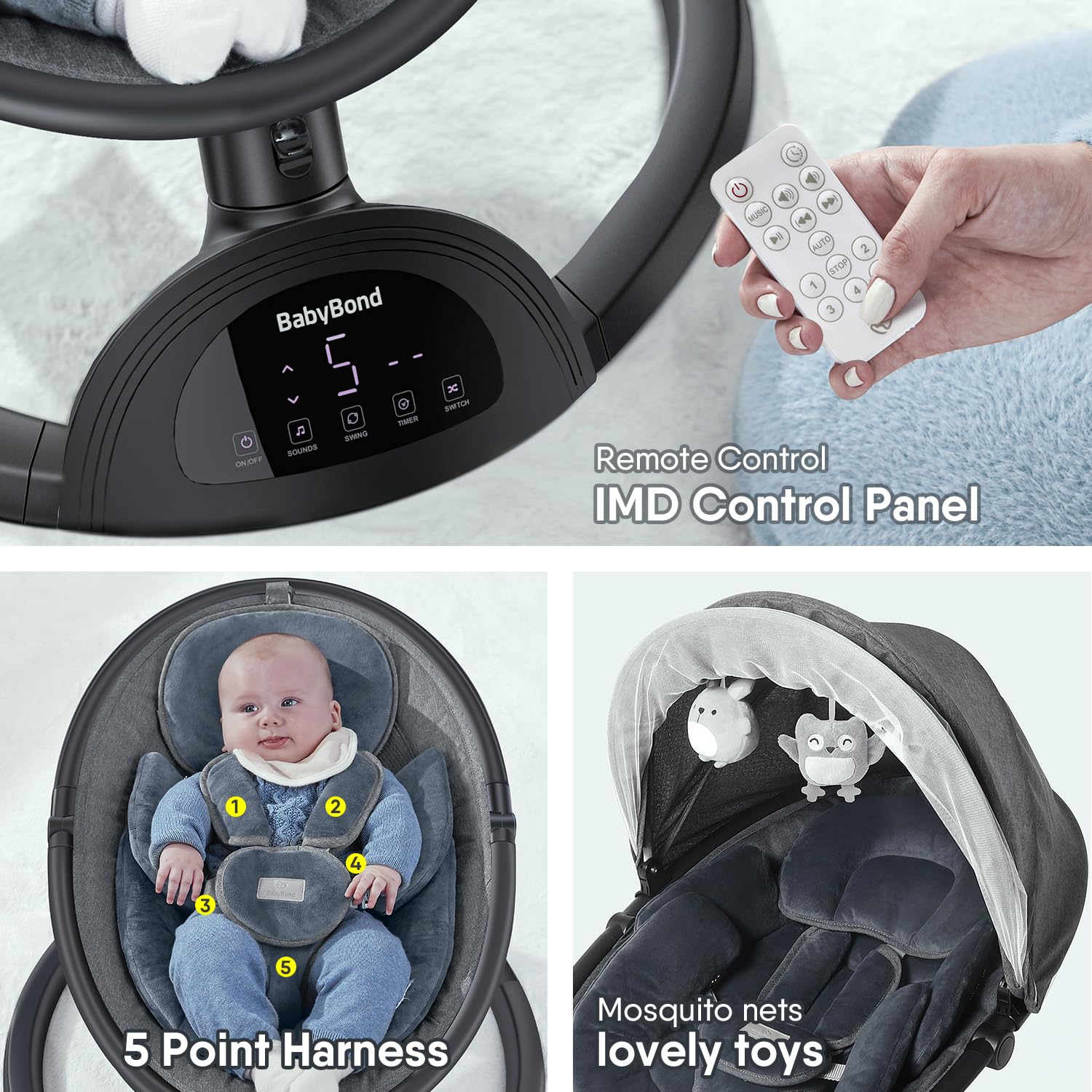 BabyBond Baby Swings for Infants Bluetooth Infant Swing with Music Speaker