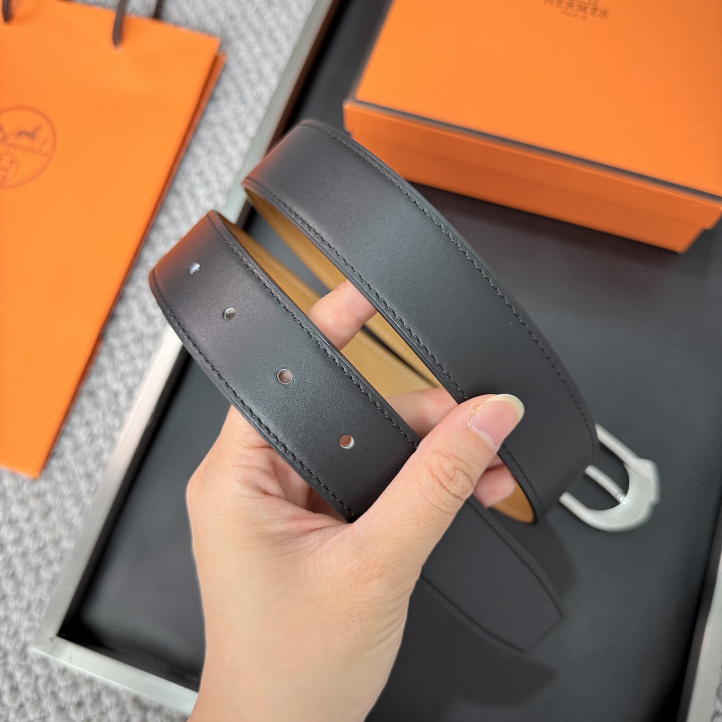 Hermès BoxTogo calfskin double-sided belt 3.2CM wide