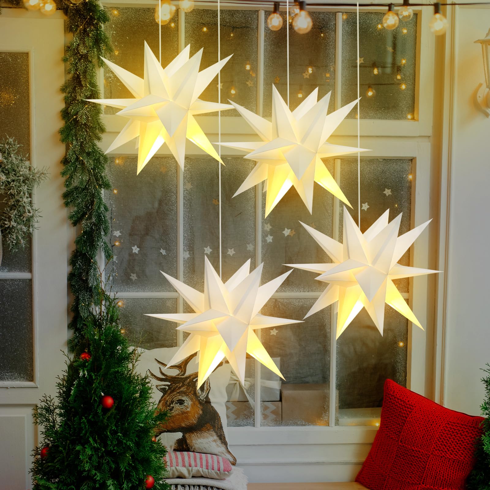 💥ON SALE💥 3D Hanging Paper Star Lanterns with LED Lights for Christmas Decor 🎄✨