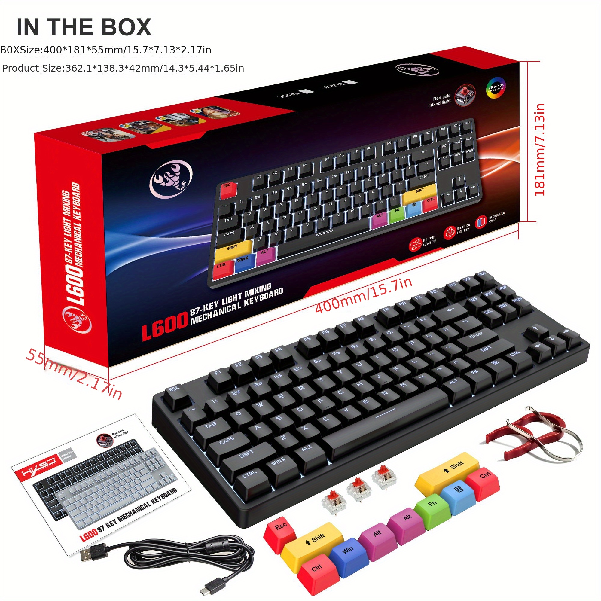 Compact 87-Key Mechanical Gaming Keyboard with Red Switches & Custom PBT Dye Sublimation Keycaps