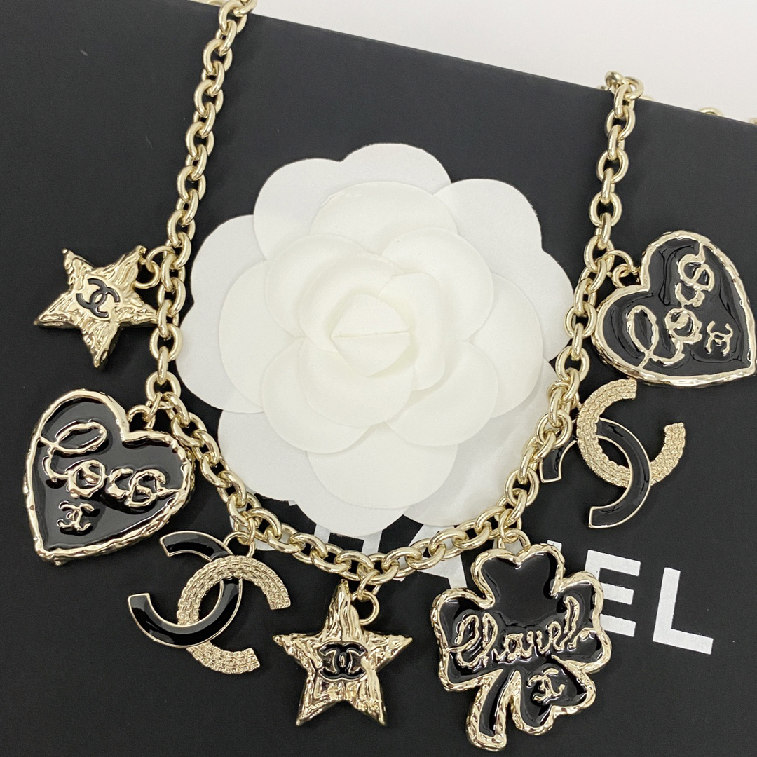CHAN 24 multi-element black gold lava double-layer chain waist necklace