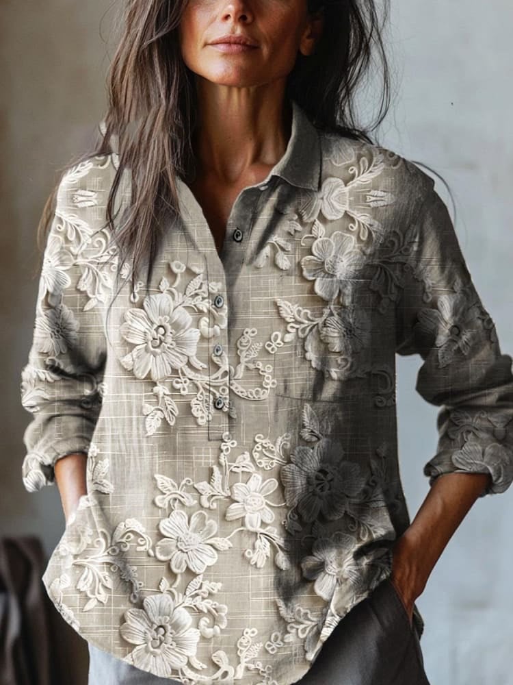 Women's Casual Floral Embroidery Print Shirt