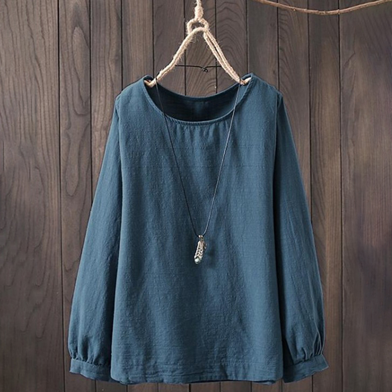 Solid Color Long Sleeve Round Neck T-Shirt