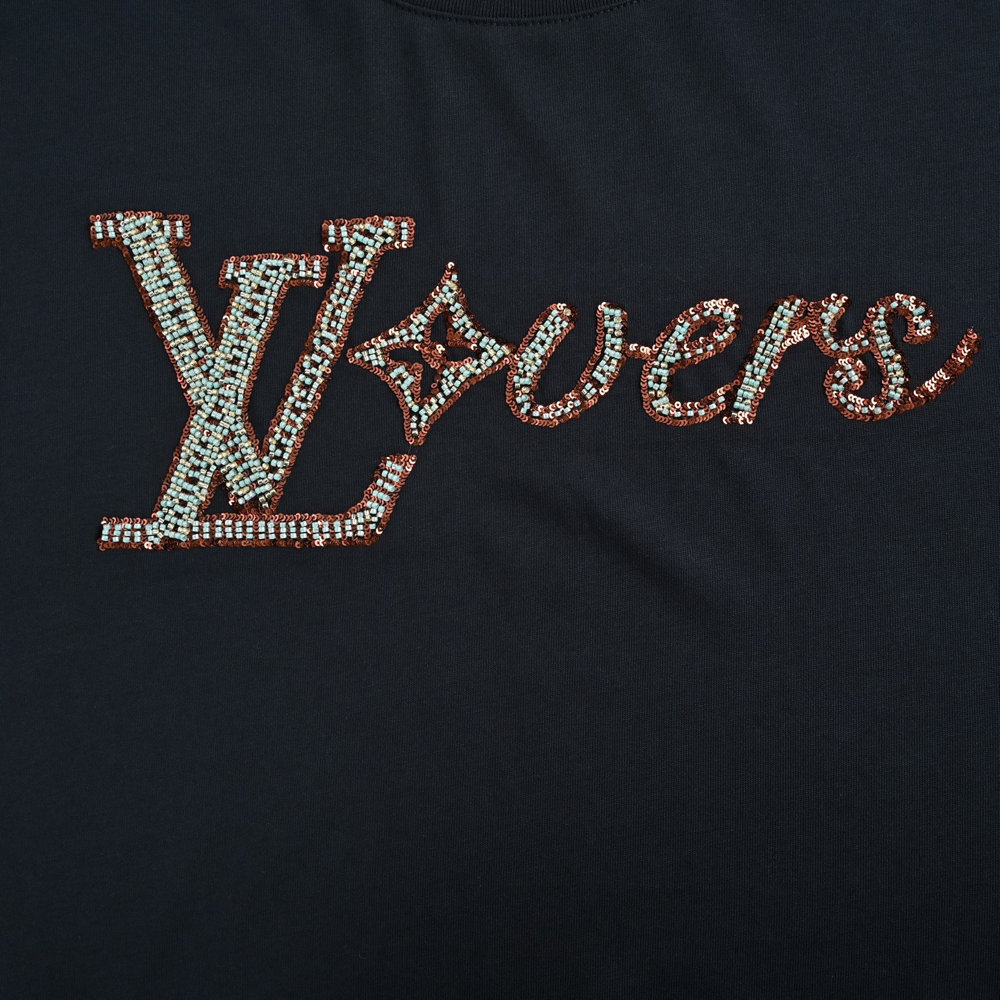 Louis Vuitton 25ss beaded sequined lettering logo short sleeve