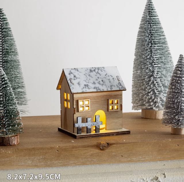 Christmas light up log cabin decoration Christmas tree micro landscape landscape town fireplace decoration scene layout