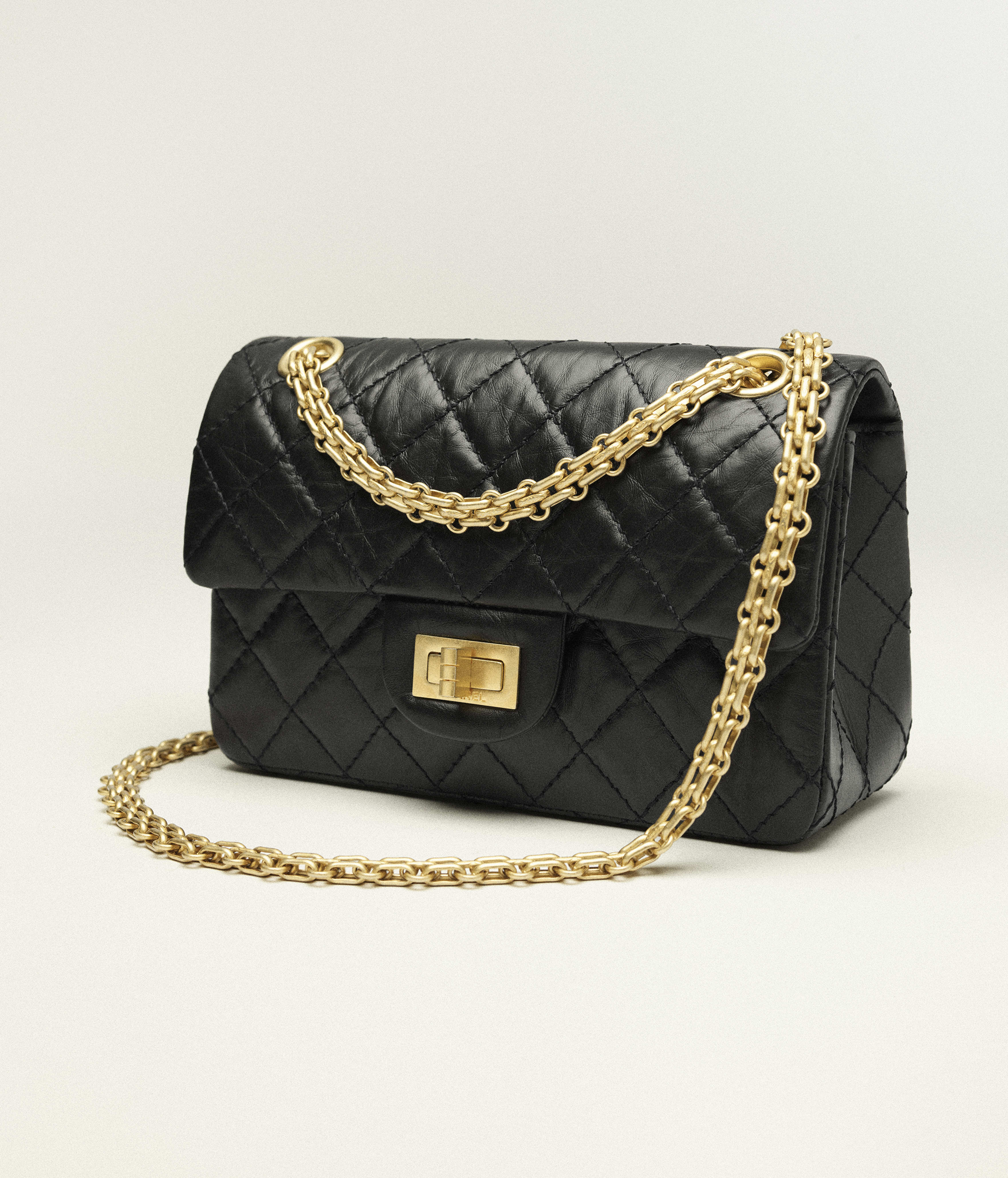 Chanel 2.55 Mini Flap Bag Aged Calfskin & Gold-Tone Metal Black AS0874-Y04634-94305