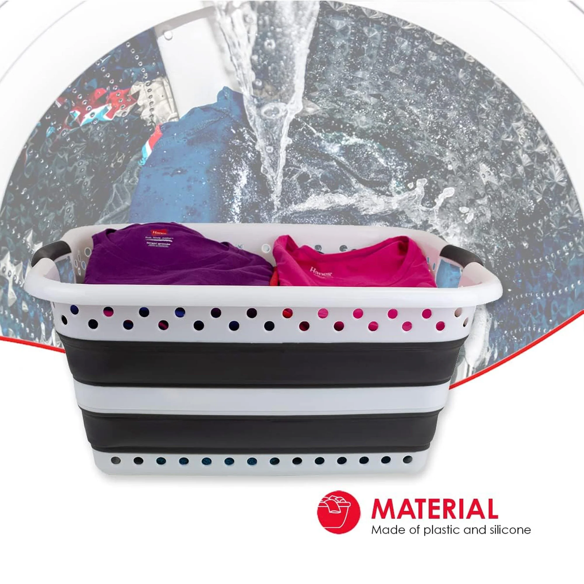 Home Basics Plastic Collapsible Laundry Basket with Handles, Dark Grey, 24x17x3.75 - 11 Inches