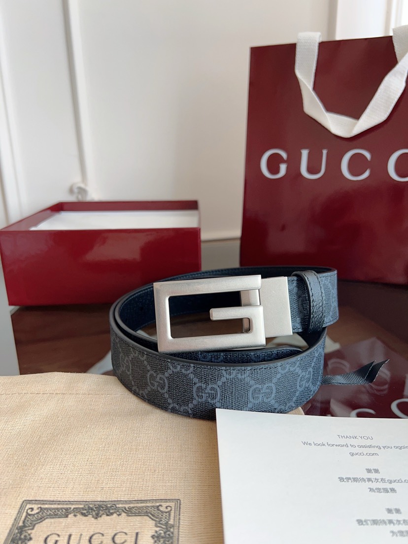 Gucci GG swivel buckle leather belt 3.5cm wide