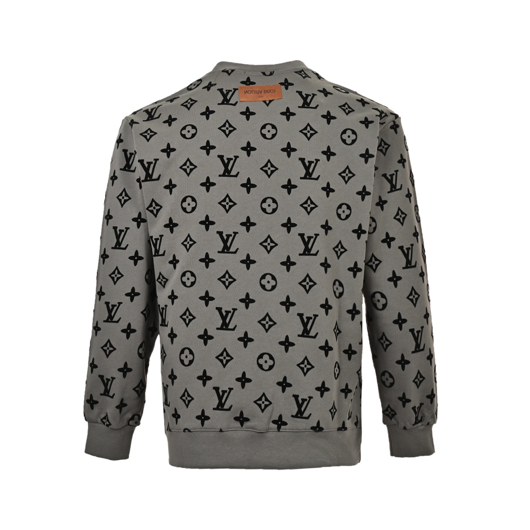 Louis Vuitton 24Fw all-over monogram flocked print crewneck sweatshirt