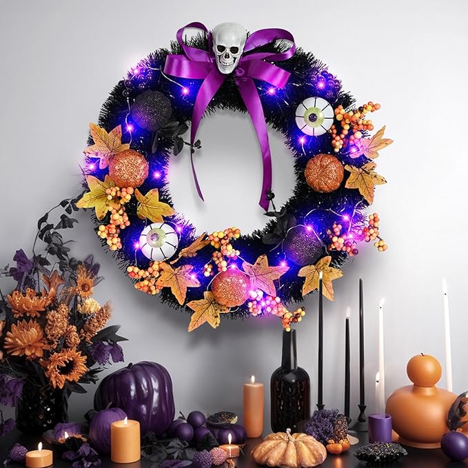 🎃Halloween pumpkin skull wreath👻