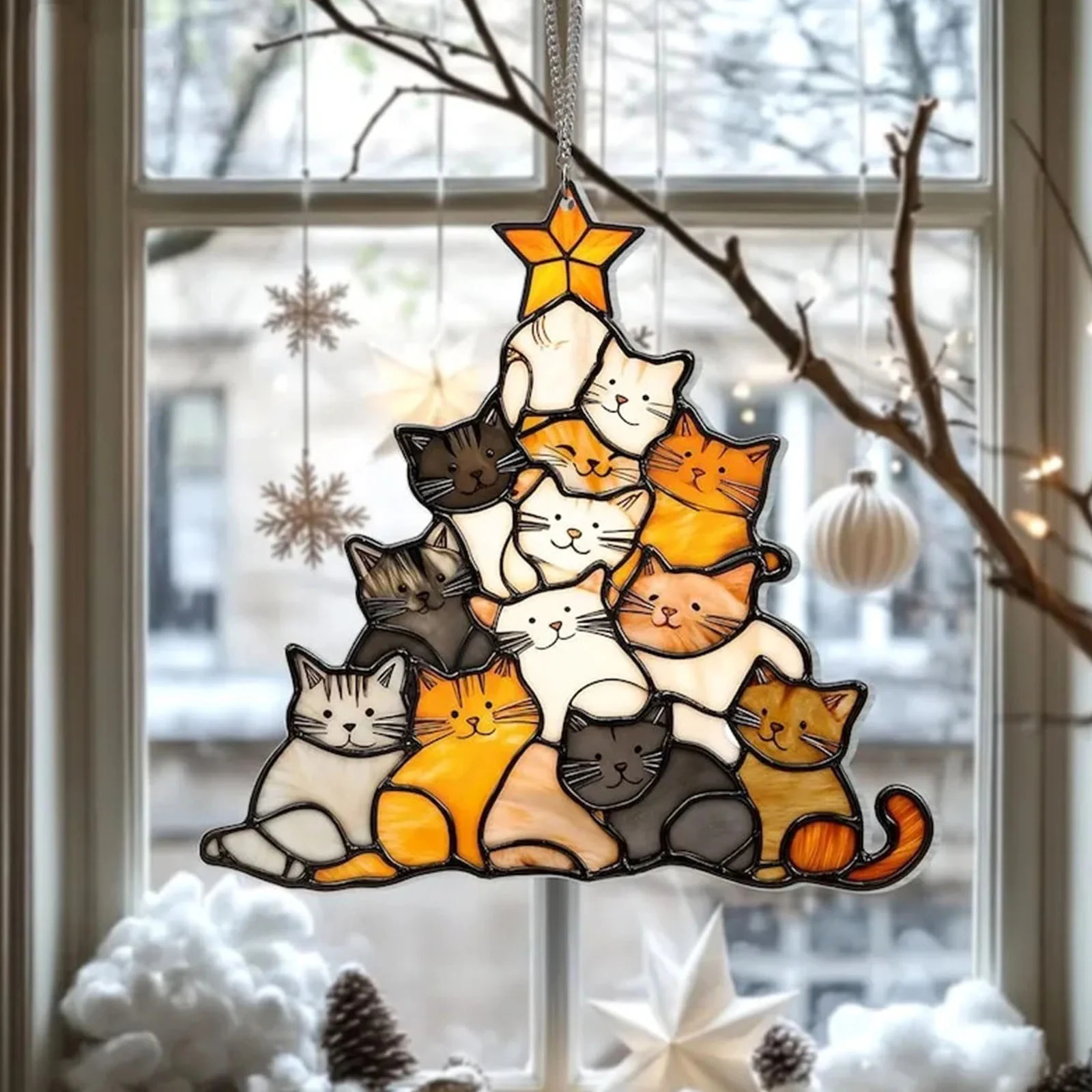 💥ON SALE💥Cat Christmas Tree Suncatcher Ornament Decoration🐱🎄✨