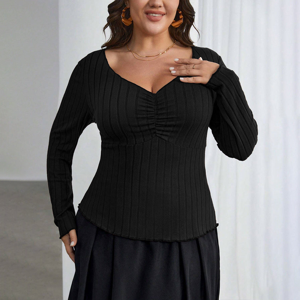 Plus Size Women Clothes Elegant Intellectual T shirt Autumn Winter Square Collar Slim Long Sleeve Top