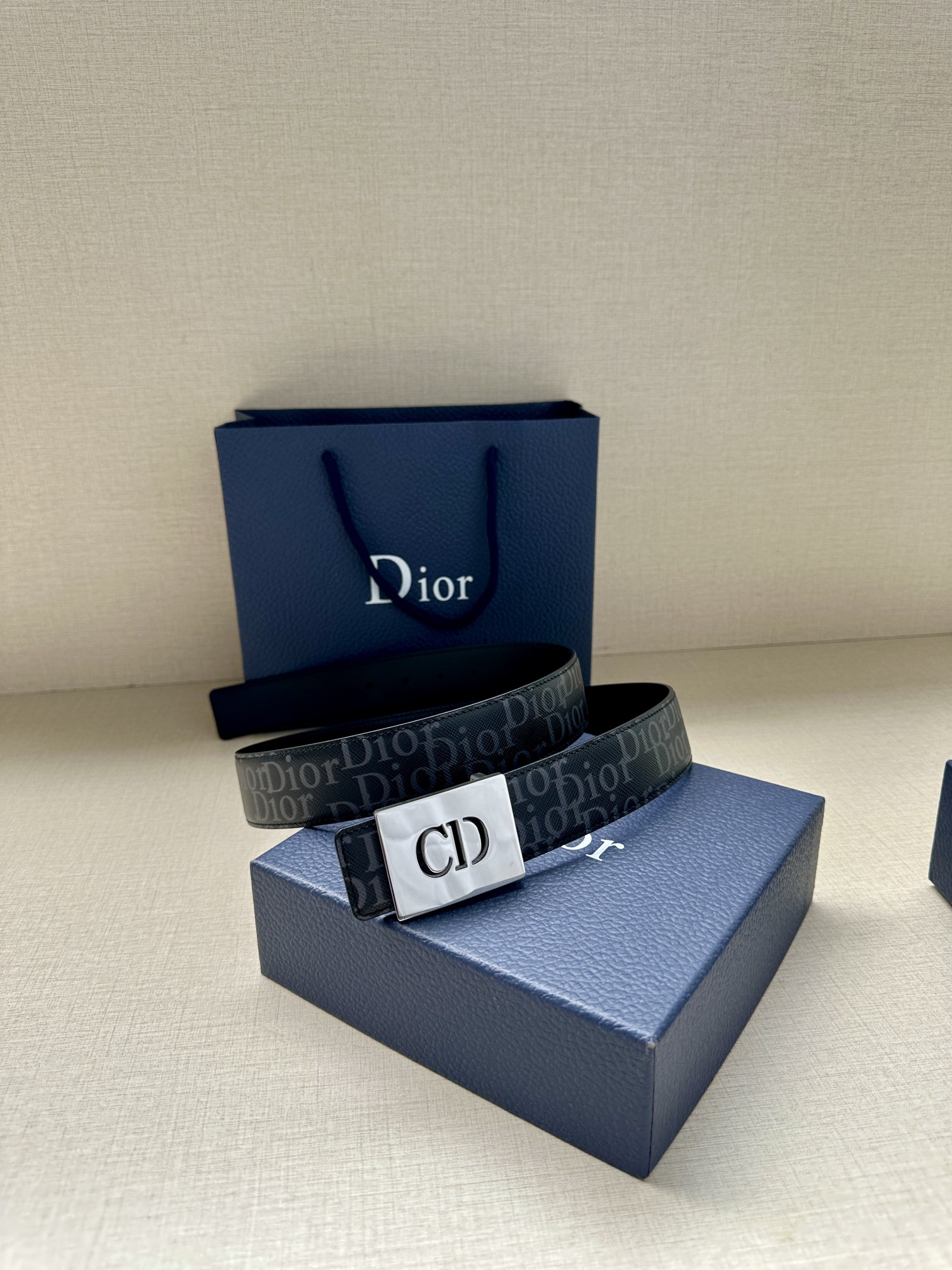 Dior CD Icon print leather belt 3.5CM wide