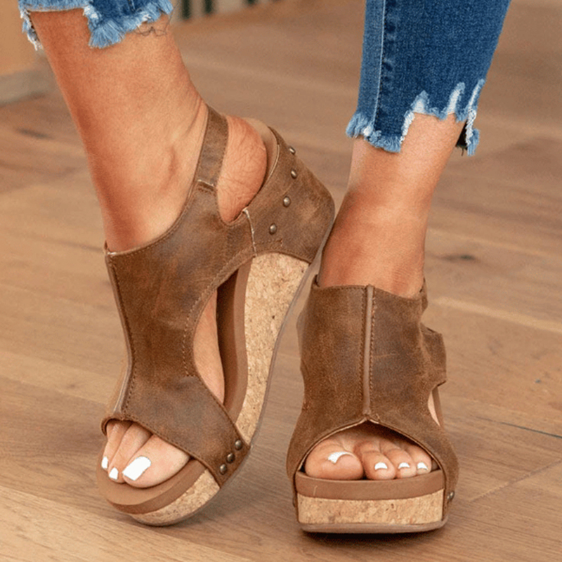 🔥Last Day Promotion 50% OFF - Women's Leather Platform Wedge Orthopedic Sandals