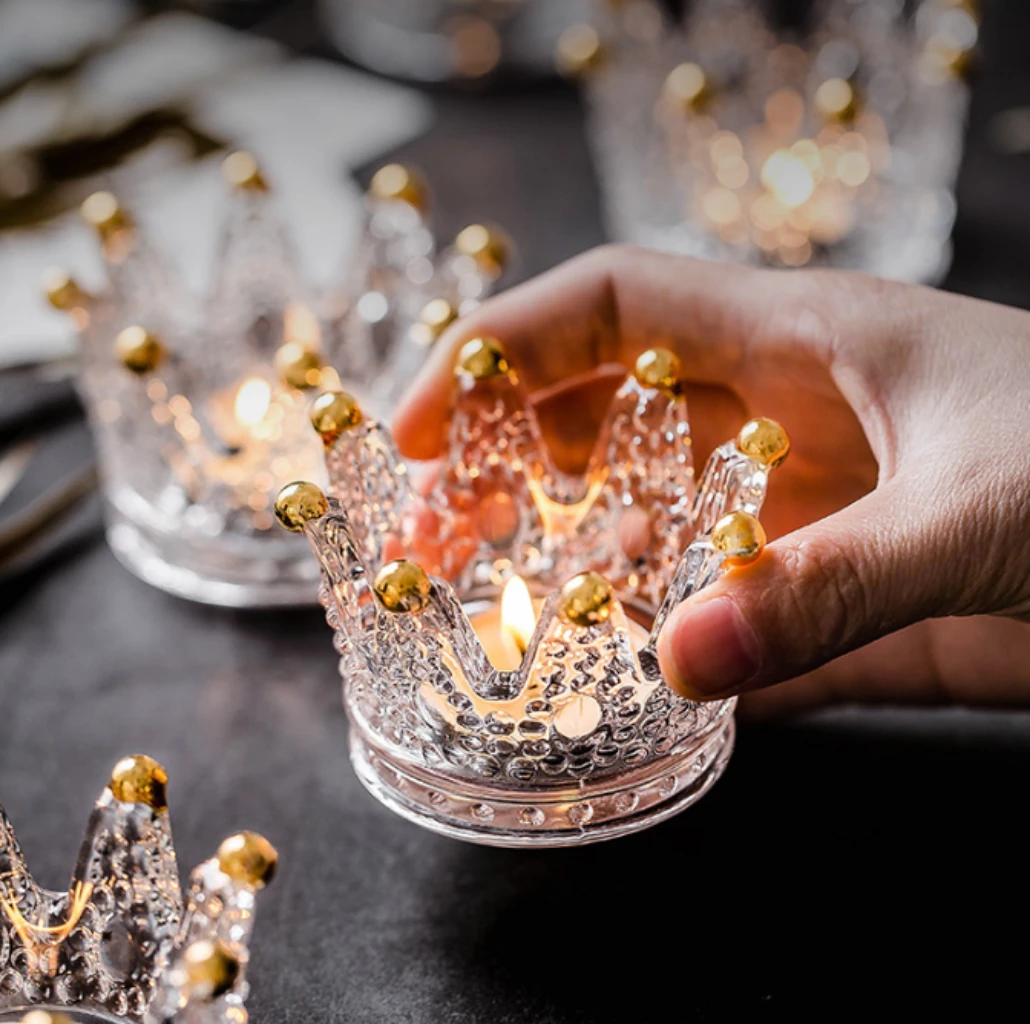 【Buy More Free More】Handcrafted 4 In 1 Crown Glass Tealight Candle Holder For Wedding