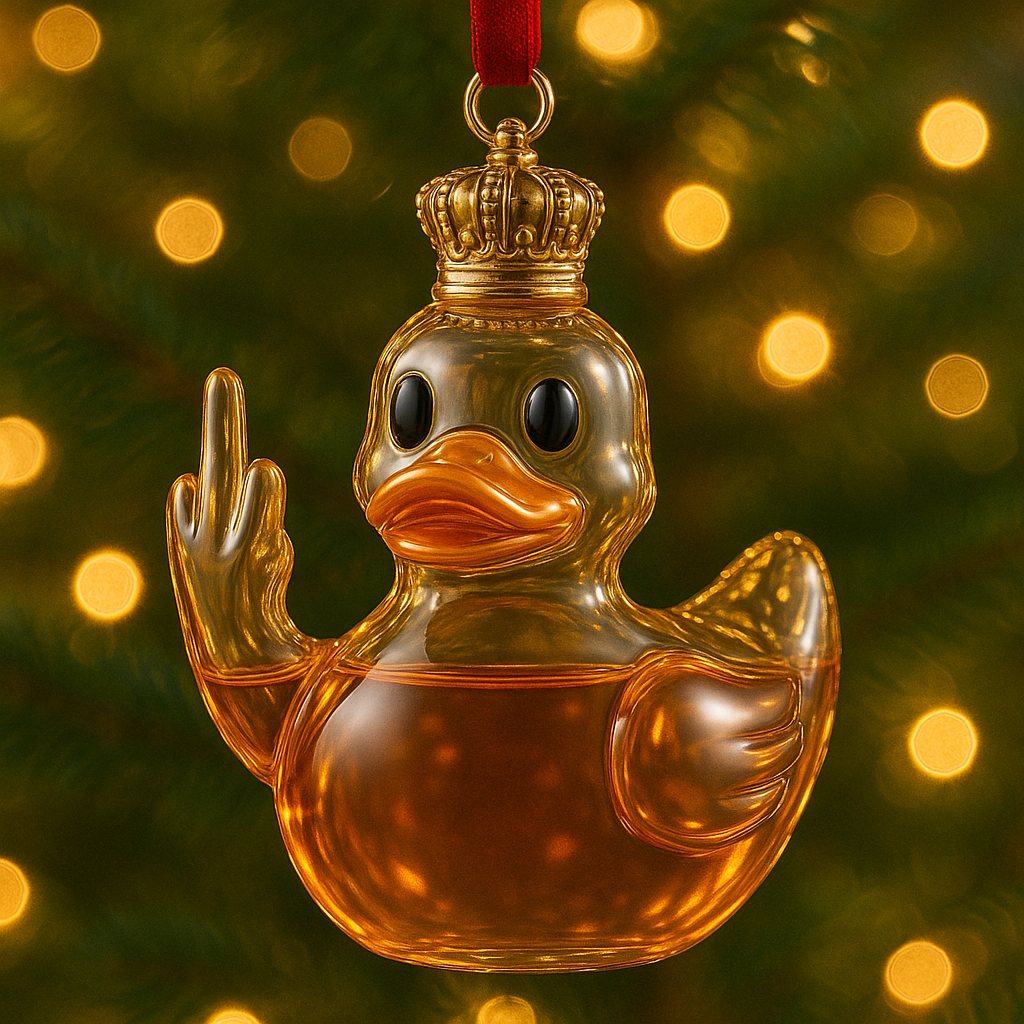Funny Mddle Finger Duck Whisky Bottle Christmas Ornament