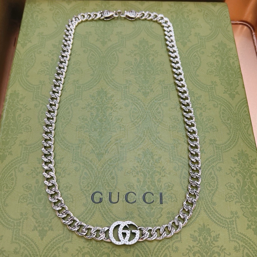 Gucci Anger Forest Series Diamond GG Flat Chain Necklace