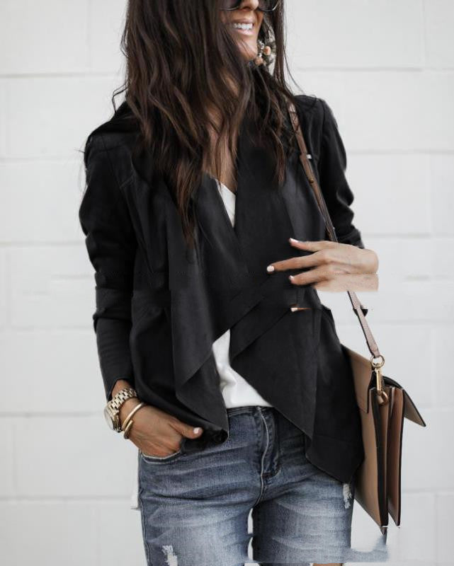 Lapel Solid Color Deerskin Velvet Medium Long Women's Small Coat