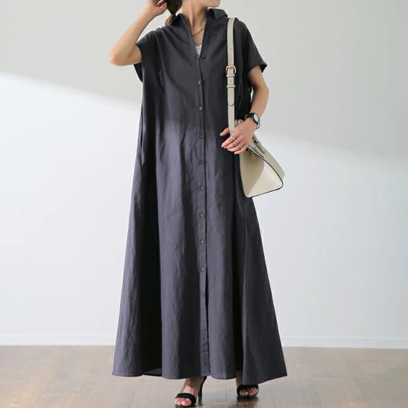Vintage Button Down Casual Maxi Dress
