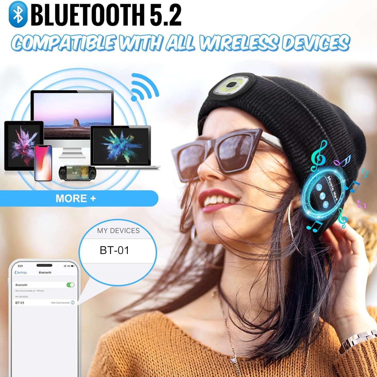 🔥CHRISTMAS ON SALE🔥Bluetooth Hat with LED Lamp - Cool Gadgets For Men