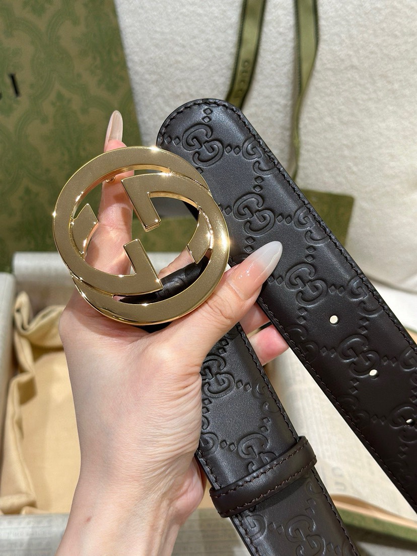 Gucci classic embossed leather belt width 4.0cm