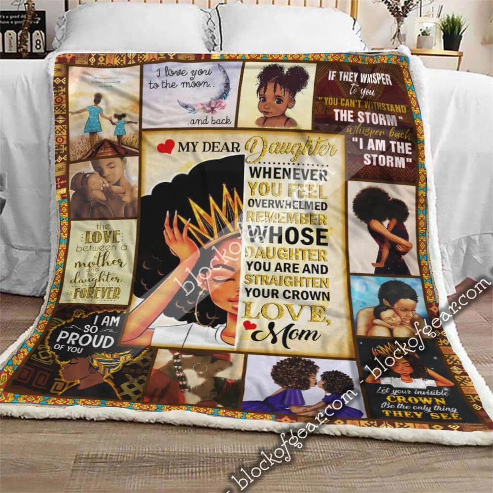 My Dear Daughter, Love Mom. Black Girl Sofa Throw Blanket