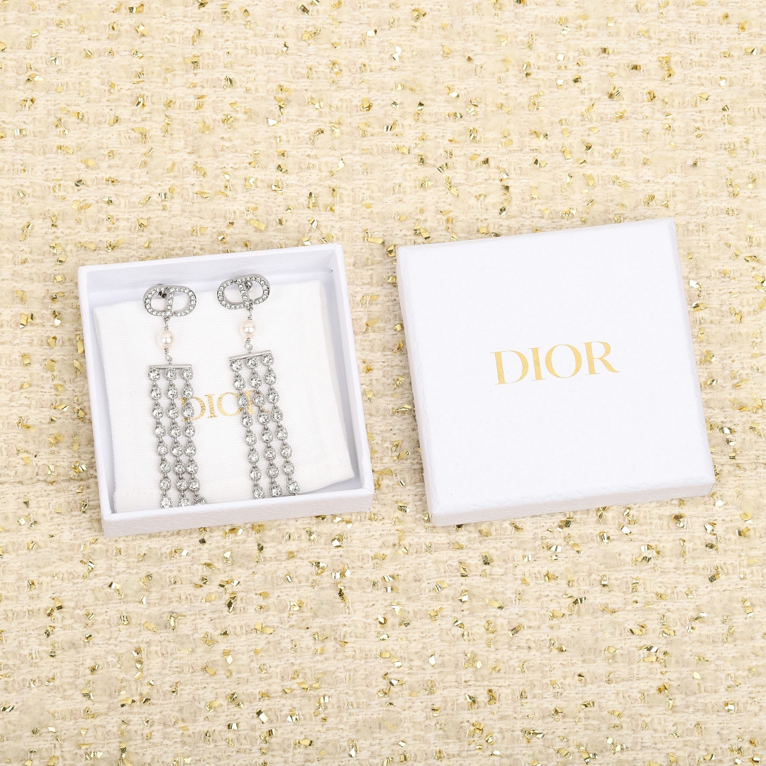 Dior Tassel Letter Diamond Earrings