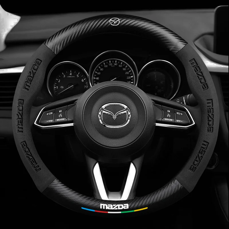 Steering wheel cover 3D embossed carbon fiber leather protective cover