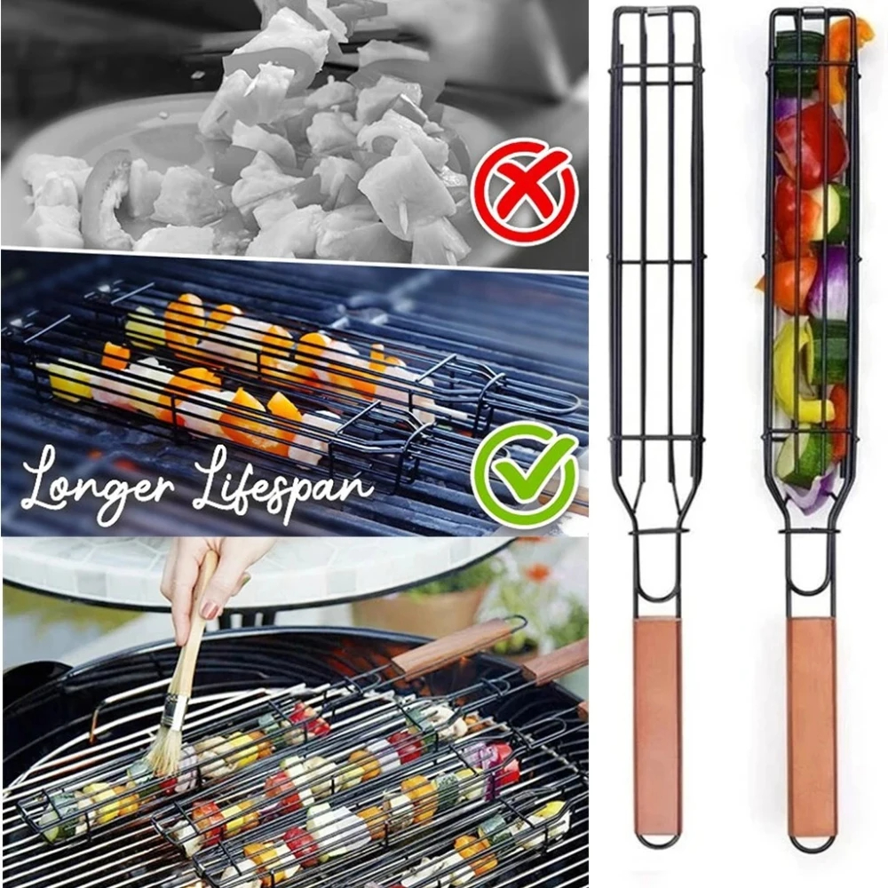 👍Last Day Promotion 60% OFF💥 BBQ Grill Baskets With Wooden Handl