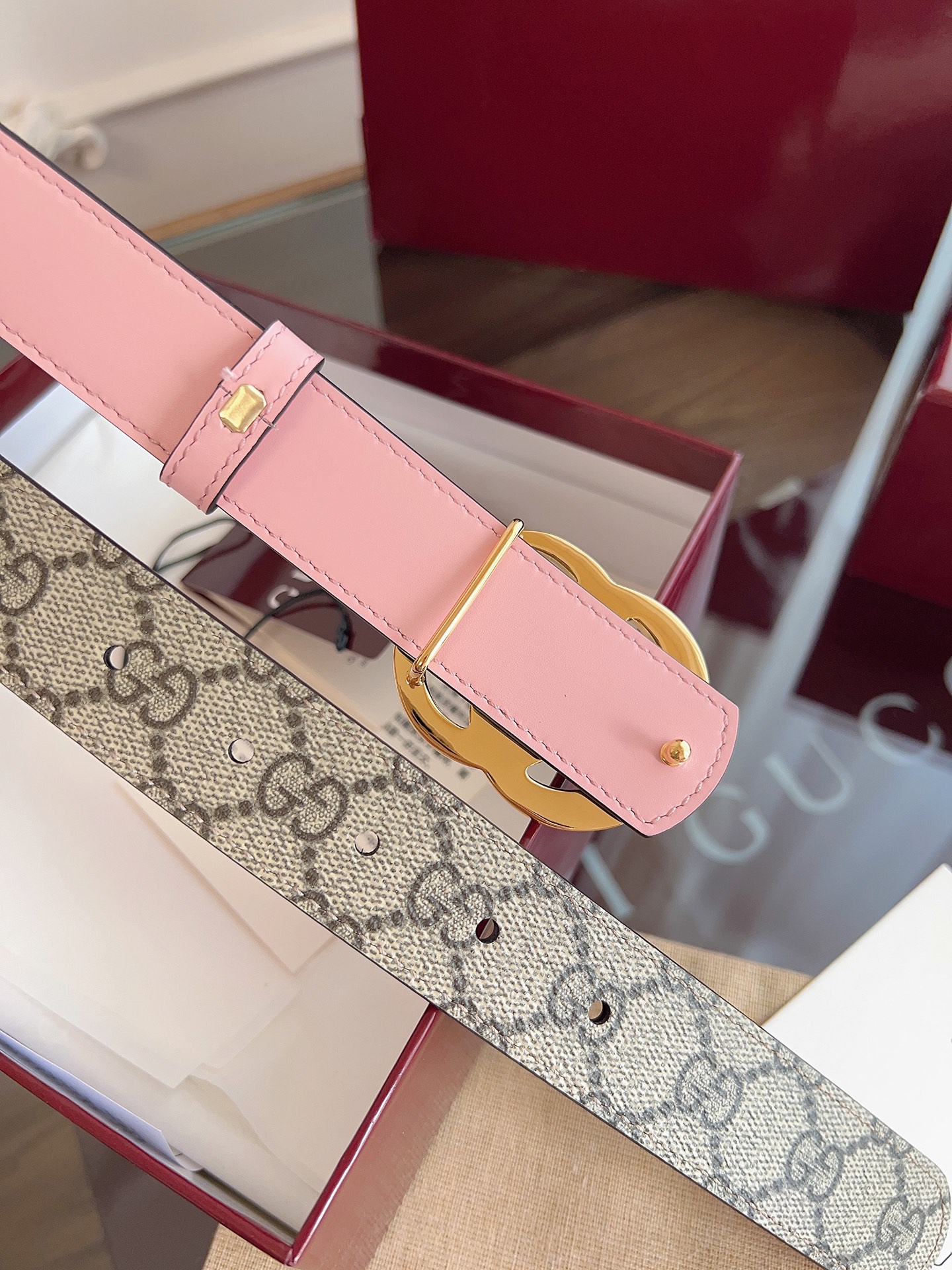 Gucci Double G steel buckle women's cowhide double-sided belt 3.0cm wide