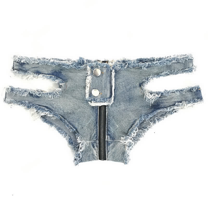 Sexy Hollow Out Zipper Denim Shorts Lingerie