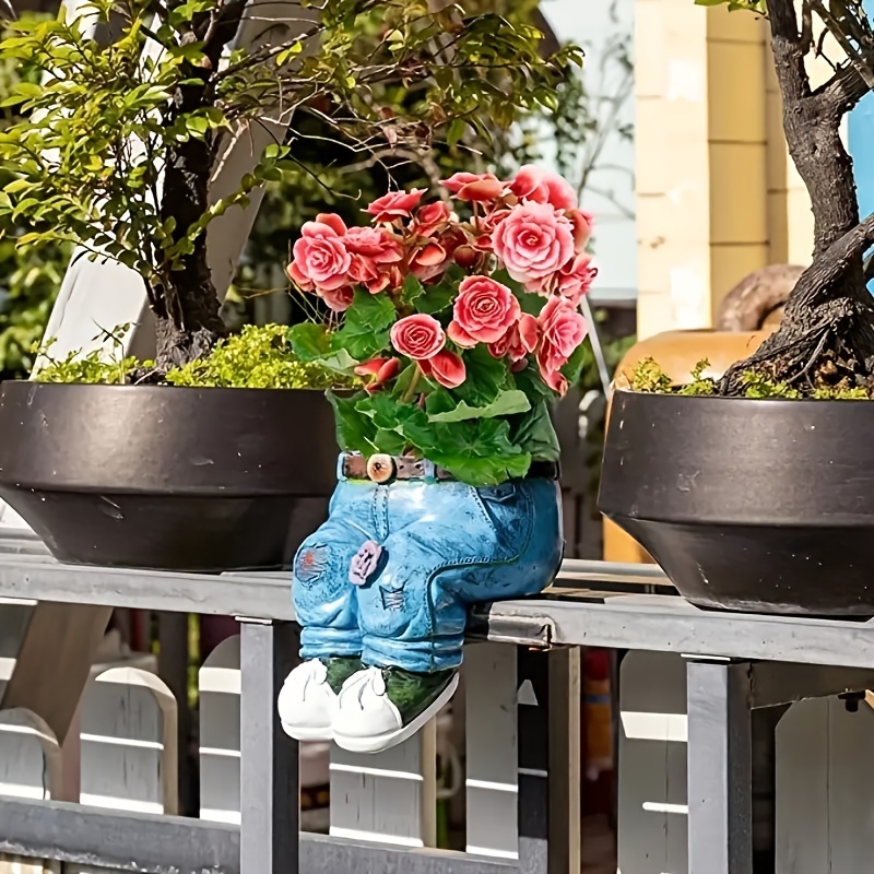 1pc Creative Jeans Shaped Planter, Garden Resin Vintage Figurine Planter, Vase Flower Pot Container Home Lawn Yard Patio Outdoor Decoration