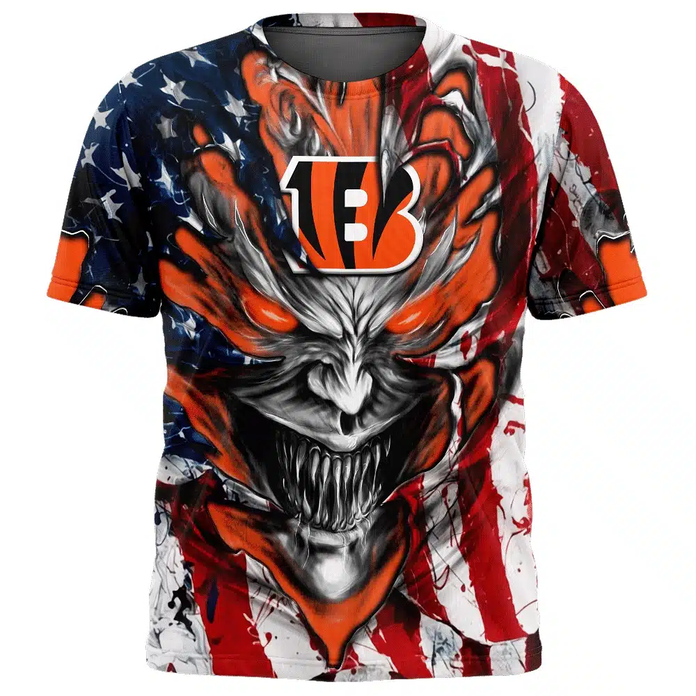 CINCINNATI BENGALS DEMON FACE AMERICAN FLAG-3D UNISEX HOODIE