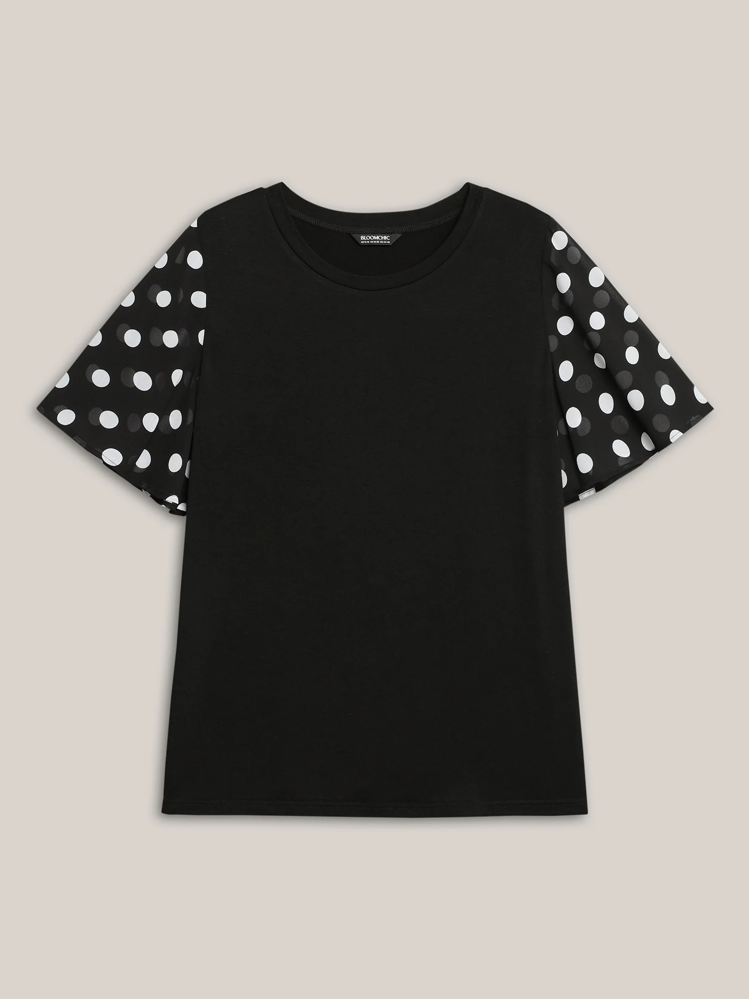 Stretchy Sheer Dot Sleeve Textured T-Shirt