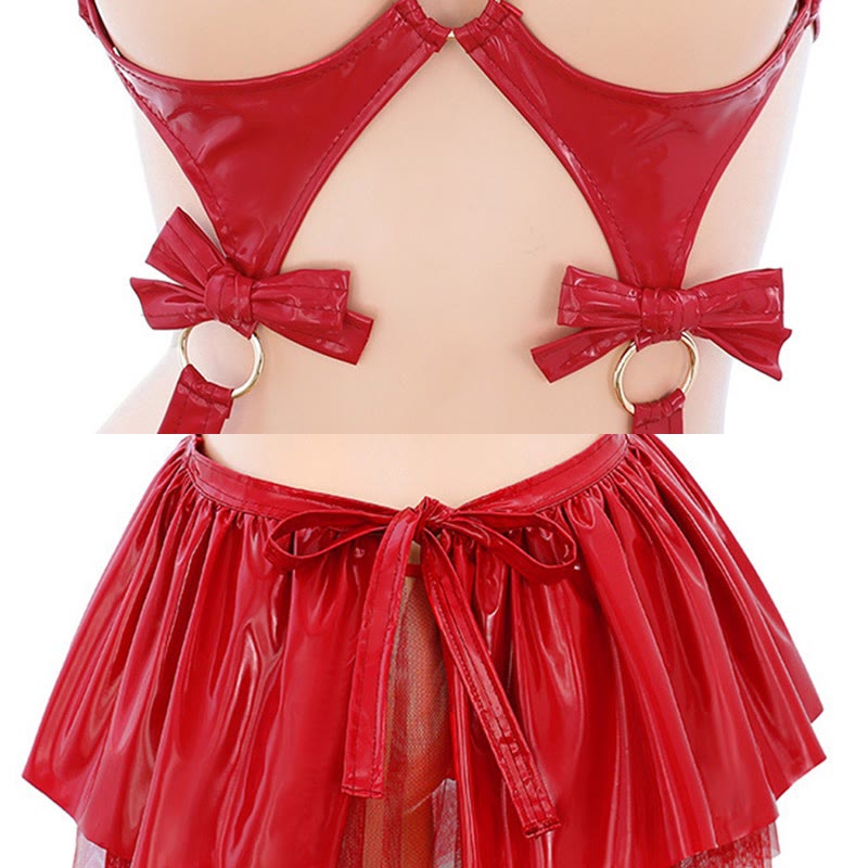 Christmas Hollow Out PU Lingerie Set