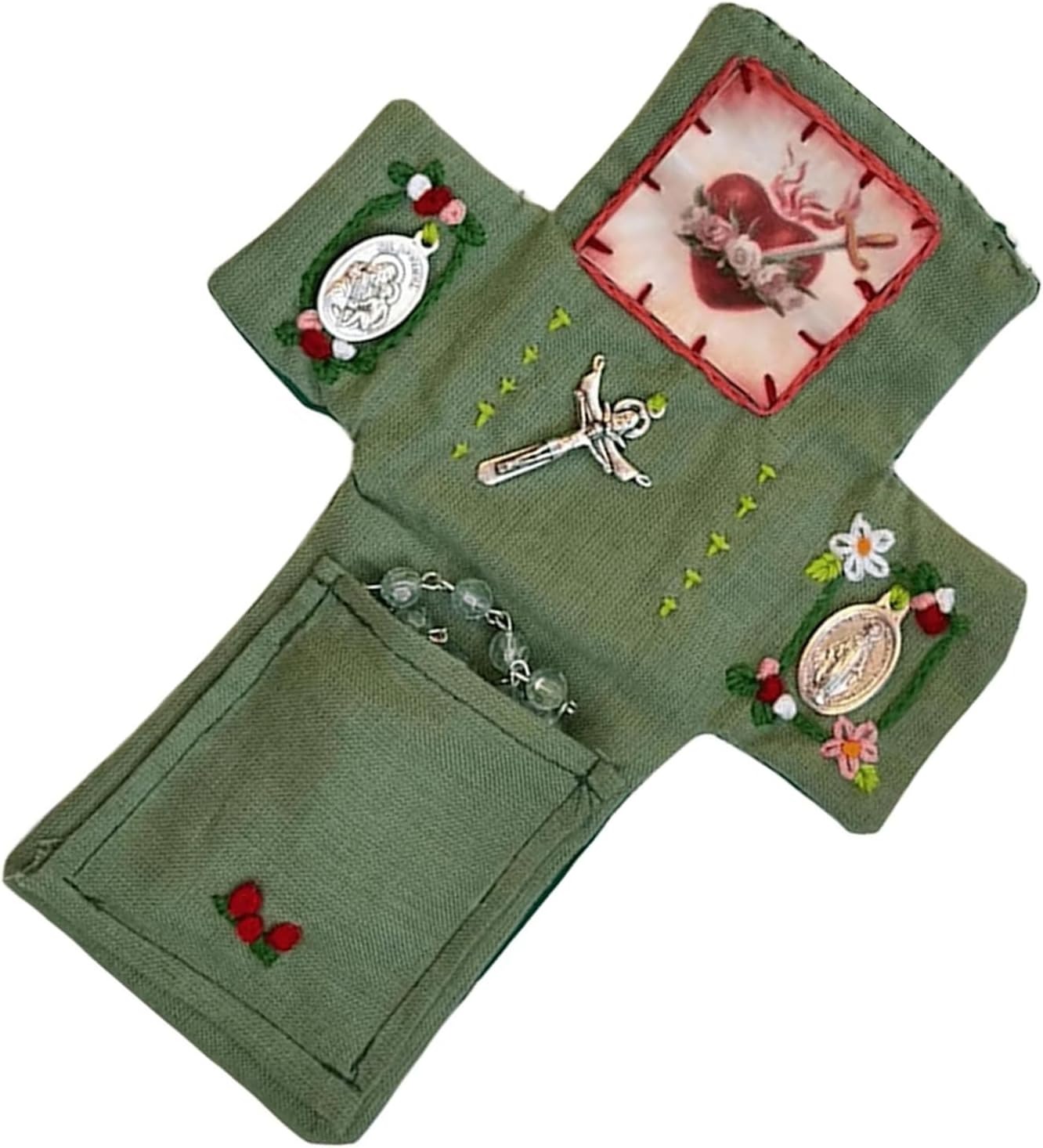 🔥LAST DAY 50% OFF🔥Handmade Stuitched Pocket Shrine With Silver Cross
