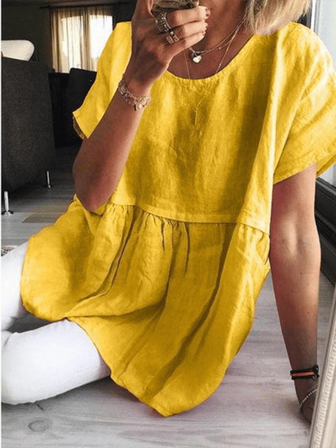 Women's Round Neck Long Sleeve Loose Design Casual Shirt