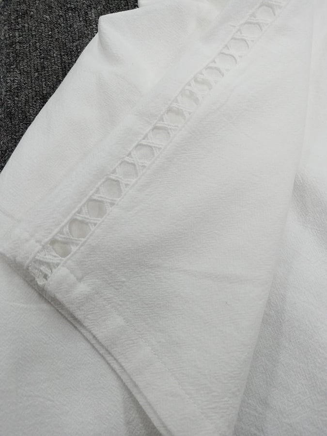 Cotton And Linen Side Lace Hollow Stitching Casual Five-Point Pants