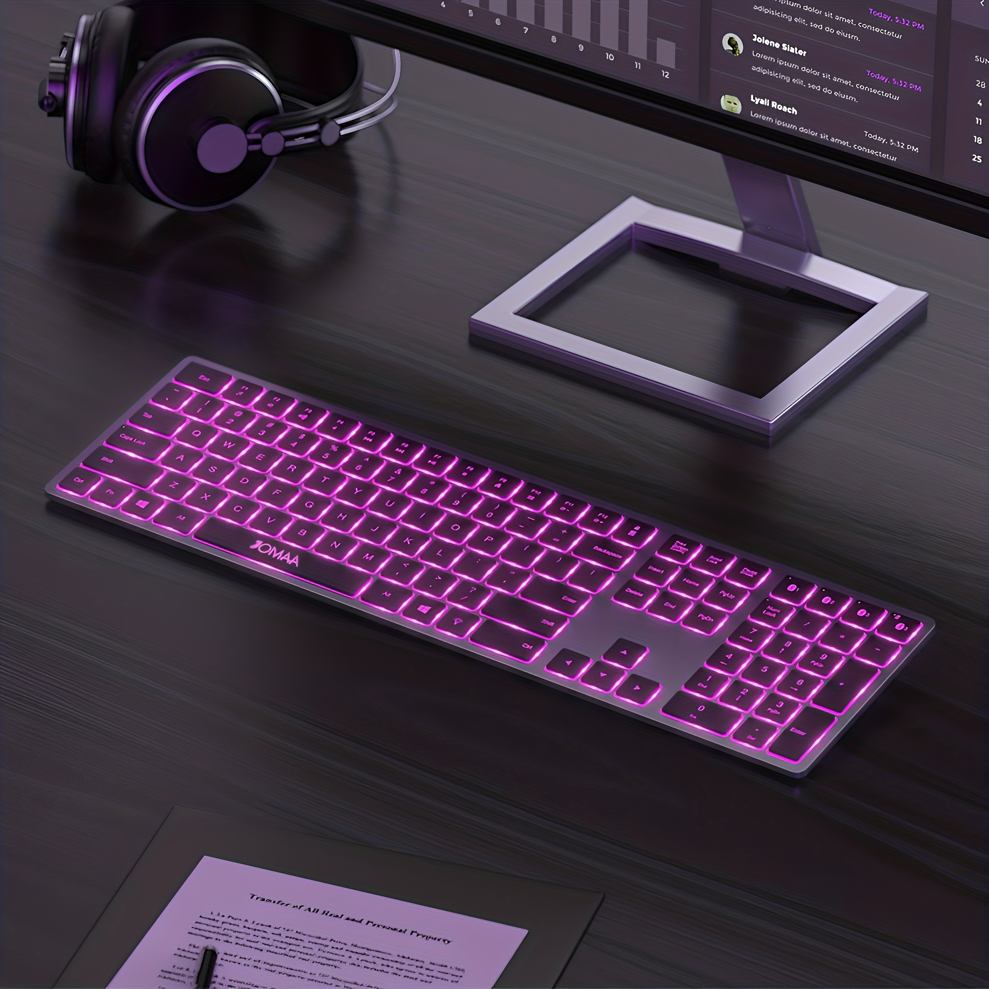 JOMAA BT Keyboard LED Backlit Wireless Keyboard Rechargeable Keyboard For  PC IPad Laptop