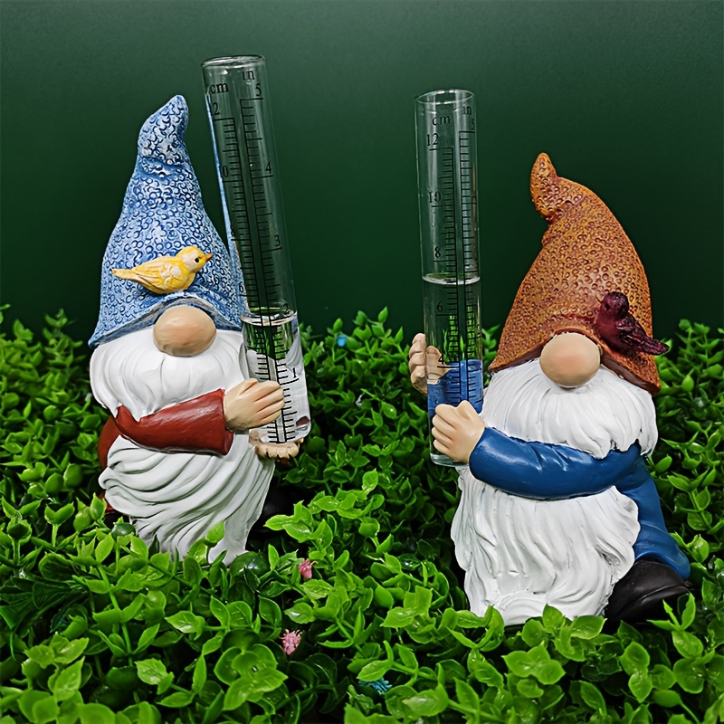 1pc Resin Gnome Rain Gauges, Resin Gnome Garden Statue With A Plastic Rain Gauge, Hand Painted Gnome Sculpture Water Gauge For Rain