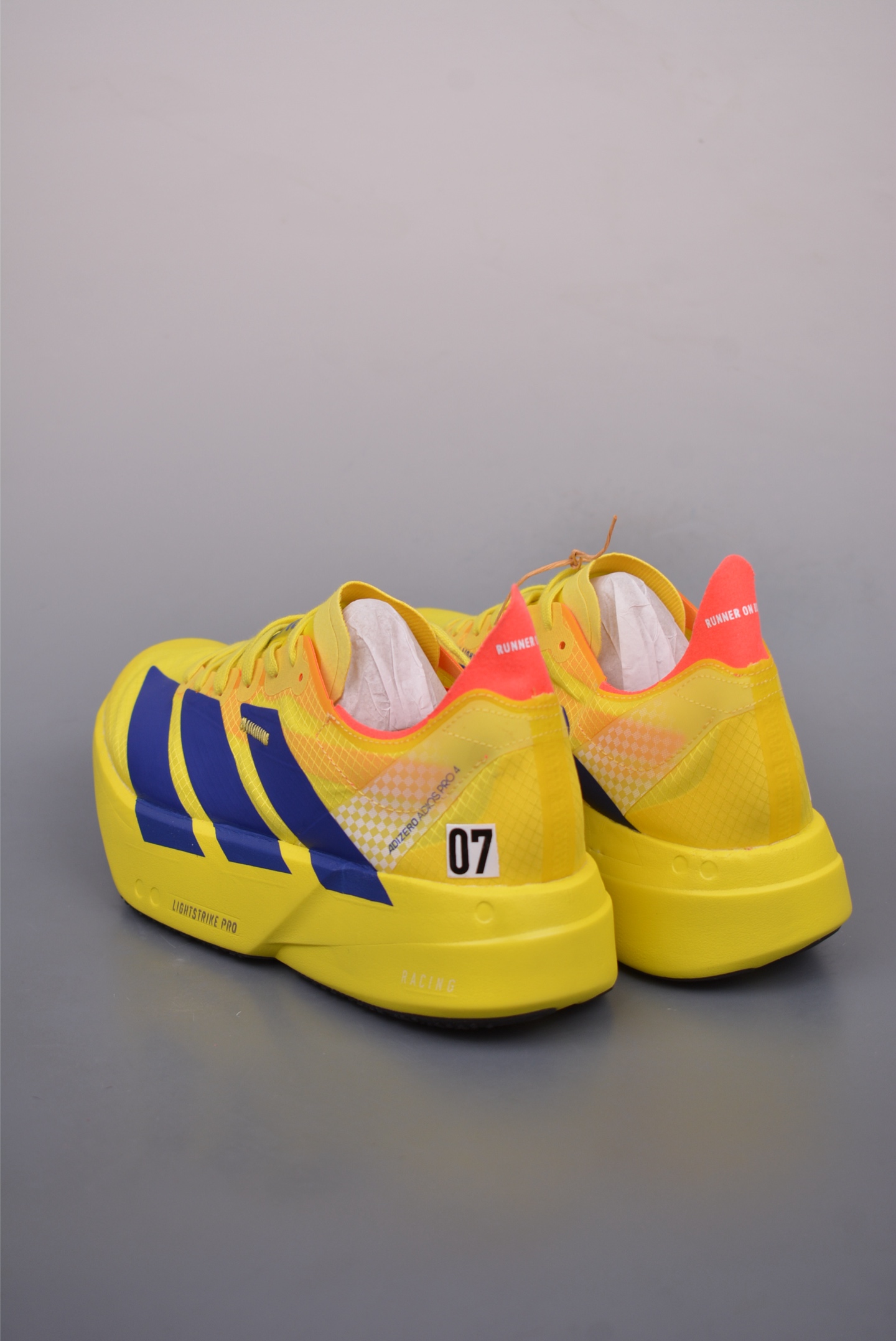 Adidas adizero adios pro evo 4 net weave bright yellow blue JR6373