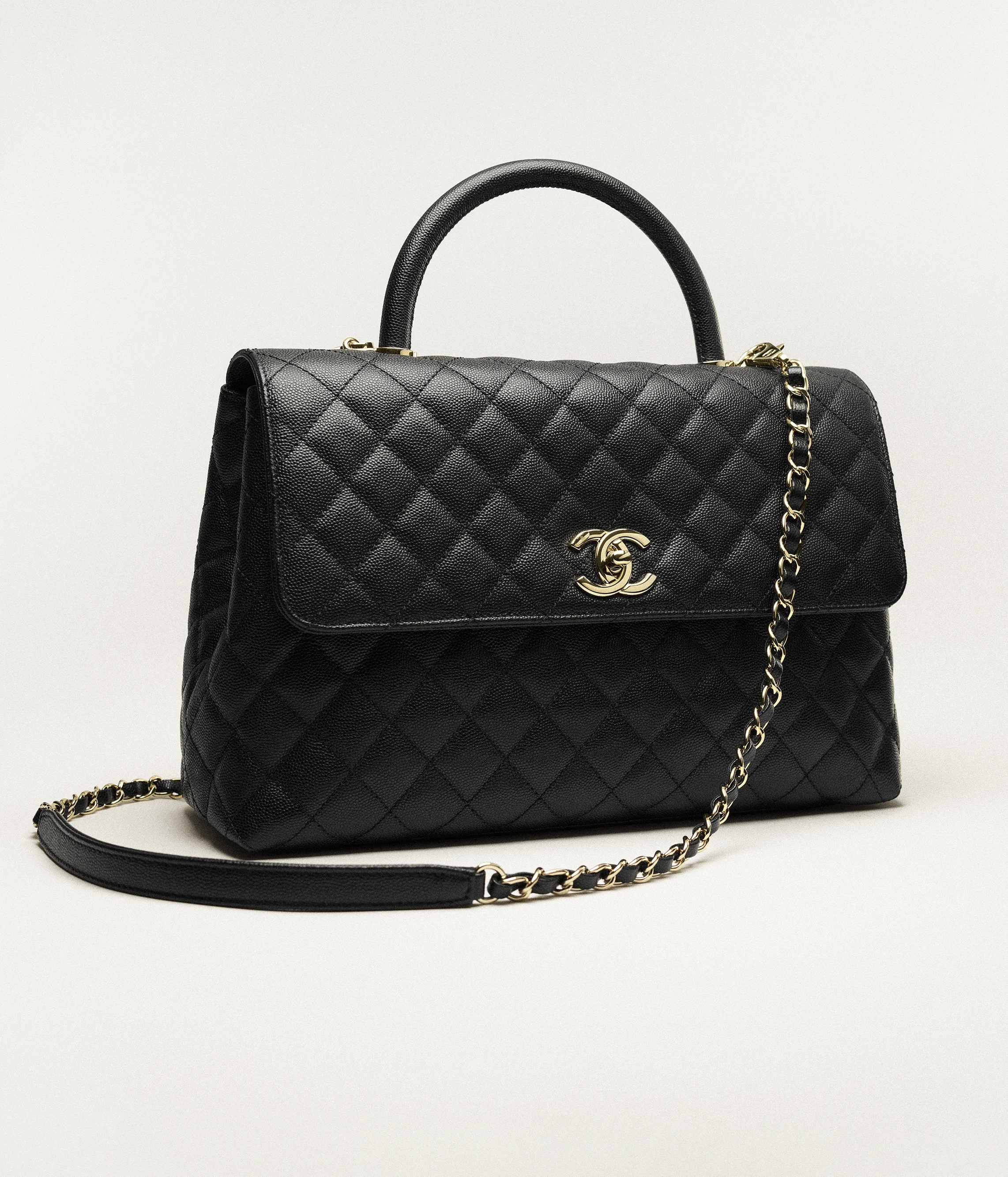Chanel Maxi Flap Bag with Top Handle Grained Calfskin & Gold-Tone Metal Black A92992-B05061-94305