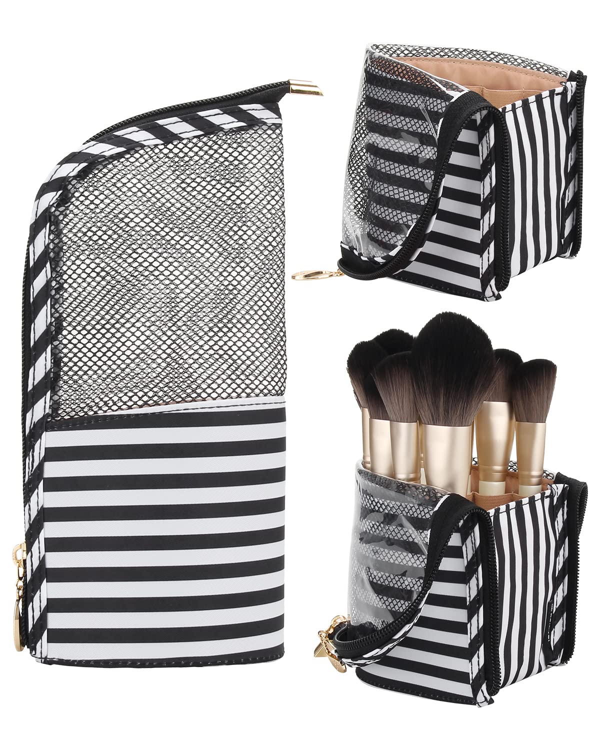 Large Capacity Portable Stand-Up Makeup Brush Holder Organzier Bag