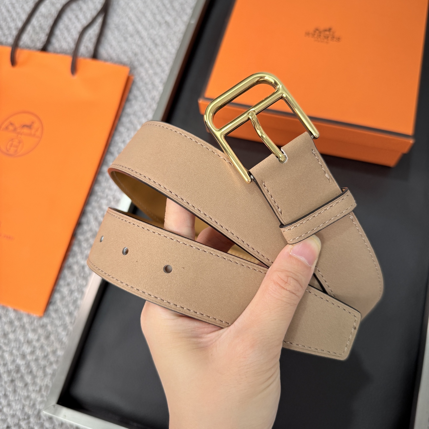 Hermès BoxTogo calfskin double-sided belt 3.2CM wide