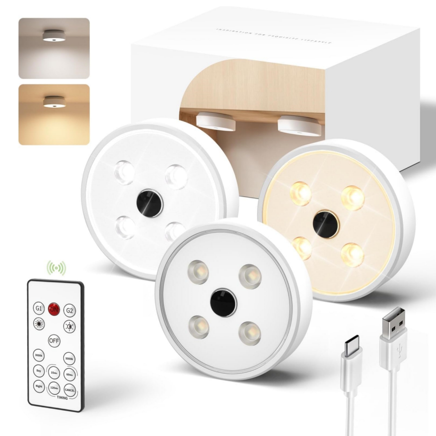 🎄CHRISTMAS ON SALE🔥2024 Newest Motion Sensor Puck Lights 3 Pack with Remote Control Timer