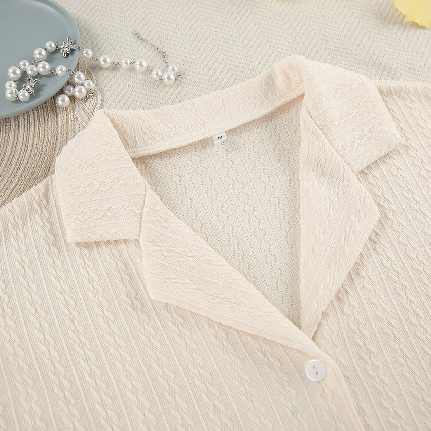 Spring Summer Pajamas Suit Fashionable Knitted Short Sleeved Trousers Hollow Out Cutout Home Wear Women Comfortable