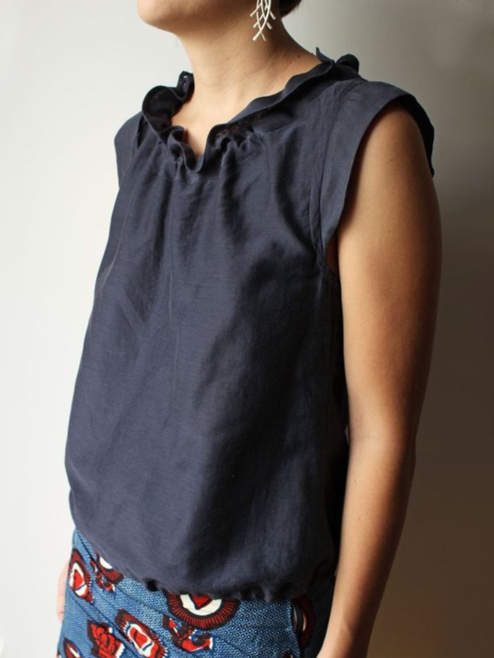 Casual Plain Frill Neck Cap Sleeve Loose Tank Top
